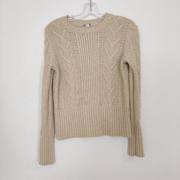 GAP Women's Sweater Size M Beige Cotton Blend Cable Knit Y2K Minimalist Winter - Picture 1 of 8